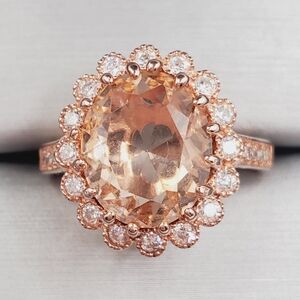 Morganite & Diamond Simulants Rose Gold 925 Sterling Silver Ring size 8